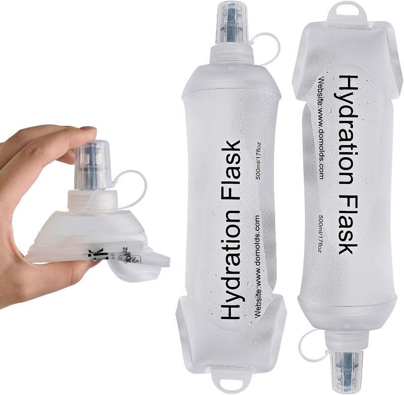 Photo 1 of 2Pcs 500ml Soft Flask, TPU Collapsible Soft Water Bottle for Hydration Pack, Running Vest, Leak-Proof Folding Water Bottle for Hiking Cycling Climbing Jogging- White
