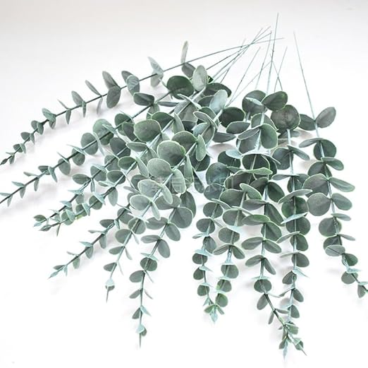 Photo 1 of Artificial Eucalyptus Leaves, Eucalyptus Stem Plastic Artificial Plants 24 Bunches (Green)