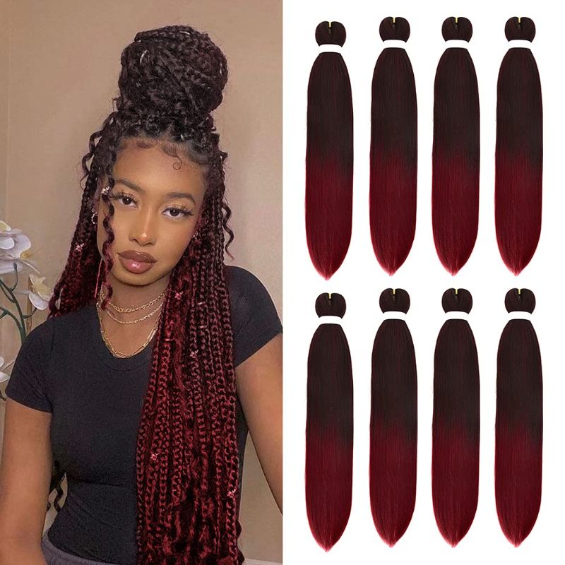 Photo 1 of 8 Pack Ombre Braiding Hair Pre Stretched - 26" 100G/Pack Premium Pre Stretched Braiding Hair Extensions, Professional Itch Free Hot Water Setting Perm Yaki Texture Prestretched Hair(1Bbug)