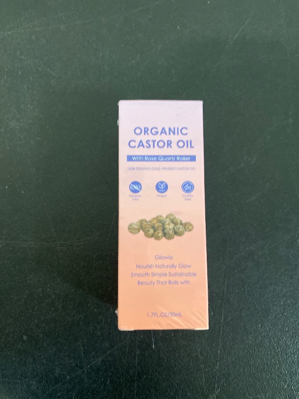 Photo 1 of Organic Castor Oil Roll-On with Rose Quartz Roller, Cold-Pressed Pure Organic Golden Castor Oil Roller Ball for Hair Growth, Eyelashes, Eyebrows & Skin, 1.7 fl oz(1)