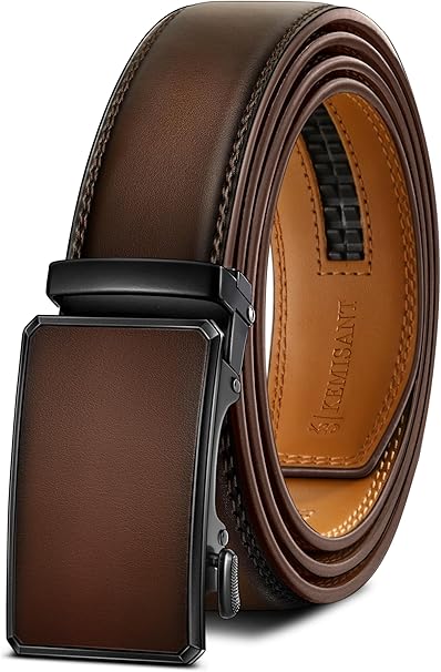 Photo 1 of Men Belt Ratchet Click Belt Genuine Leather Adjustable For Men Golf Dress Casual Jeans 1 3/8-Cut For Fit