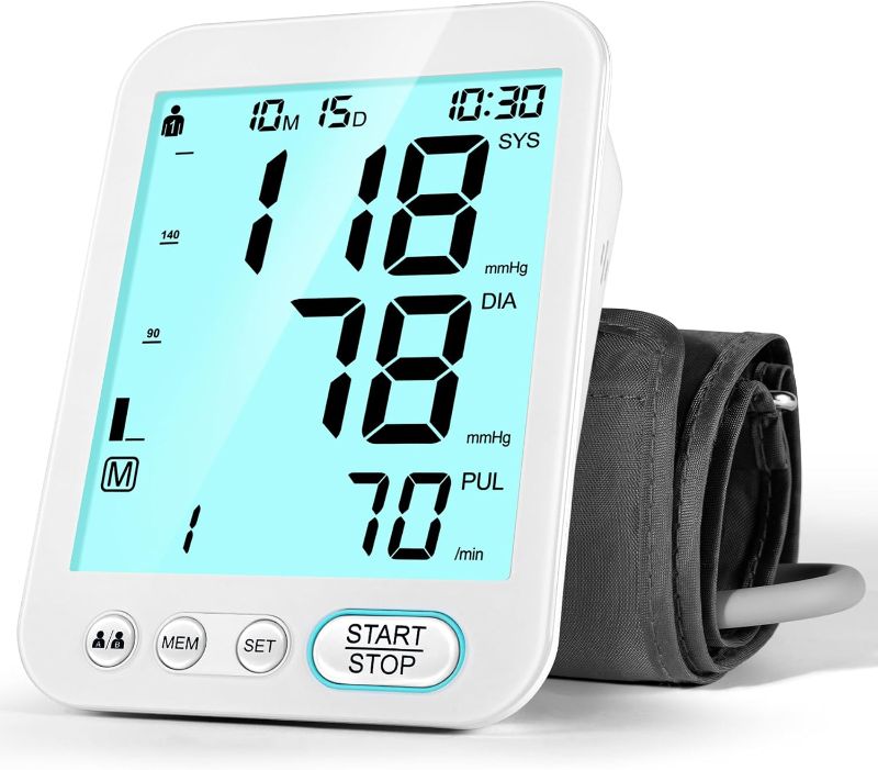 Photo 1 of Blood Pressure Monitor Upper Arm BP Machine for Home Use Accurate Large Adjustable 8.7"-16.5" Cuff LCD Backlit Display with Carrying Bag, White