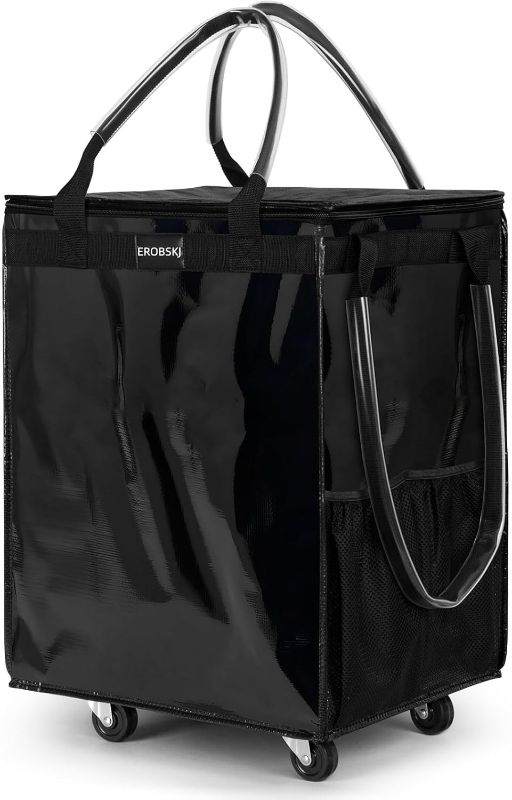 Photo 1 of (Medium,Black) Reusable Grocery Bag on Wheels, 70L Foldable Rolling Tote,Shopping Trolley, Zipper Clouser Shopping Carts for Groceries, Laundry, Camping, Moving, 4 Heavy Duty Wheels