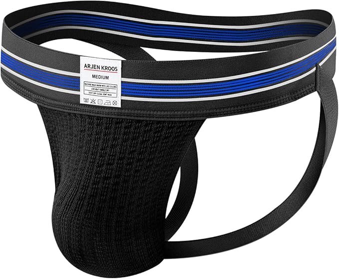 Photo 1 of M Men's Athletic Thongs Jockstrap for Support, Breathable and Sexy Underwear with Wide Waistband Blue/Black