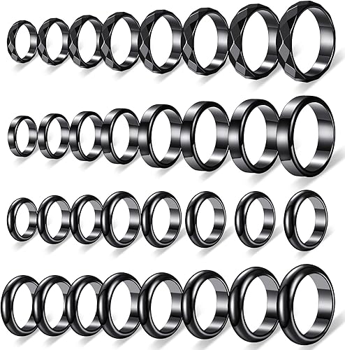 Photo 1 of 32 Pieces Genuine Hematite Rings Set Negative Energy Ring Non Magnetic Hematite Stone Jewelry 6t Curved Surface 6 Plane 6t Faceted Size 6-13 Cute Cool Jewelry