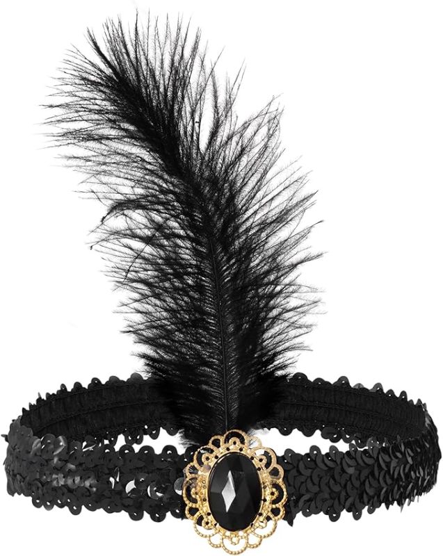 Photo 1 of 1920s Flapper Feather Headpiece Flapper Headband Roaring 20s Headpiece 1920s accessories for women