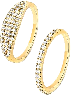 Photo 1 of 4 Ct. Gold Rings for Women Non Tarnish, 14k Gold Plated Stacking Cubic Zirconia Thumb Rings, Dainty Stackable Gold Knuckle Rings Set Size 6-10 (Gold-C, 7.5-7.75)