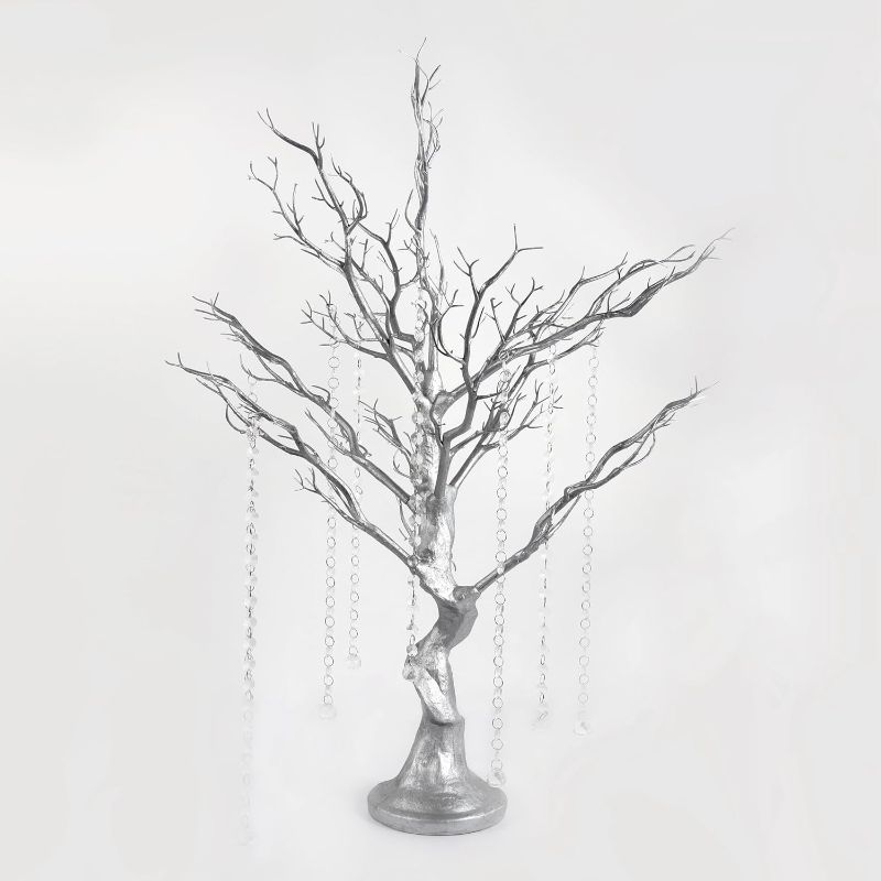 Photo 1 of 34" Manzanita Centerpiece Tree with 8 Acrylic Bead Chains for Wedding Banquet Birthday Party Event Tabletop Decorations(Silver, 34")