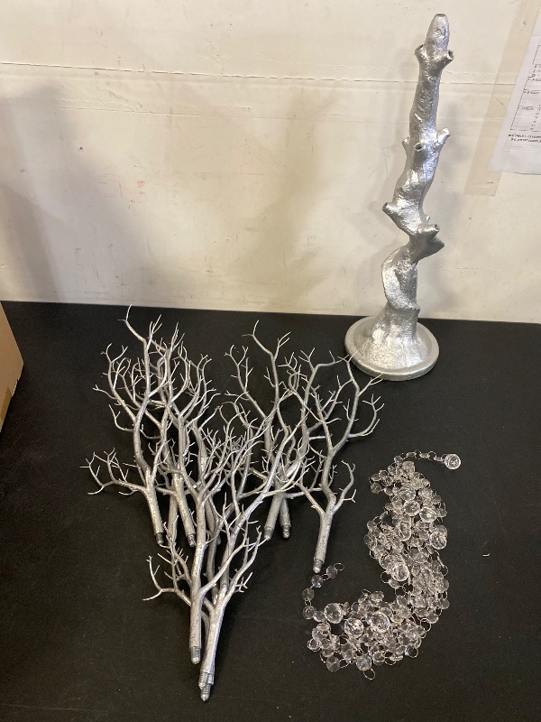 Photo 1 of 34" Manzanita Centerpiece Tree with 8 Acrylic Bead Chains for Wedding Banquet Birthday Party Event Tabletop Decorations(Silver, 34")