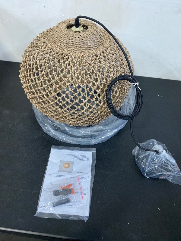 Photo 1 of Boho Wicker Pendant Light,13.79” Rattan Lights Fixture, Hand-Woven Seagrass Kitchen Island Ceiling Hanging Lighting for Farmhouse Bedroom Living Room Entry Hallway