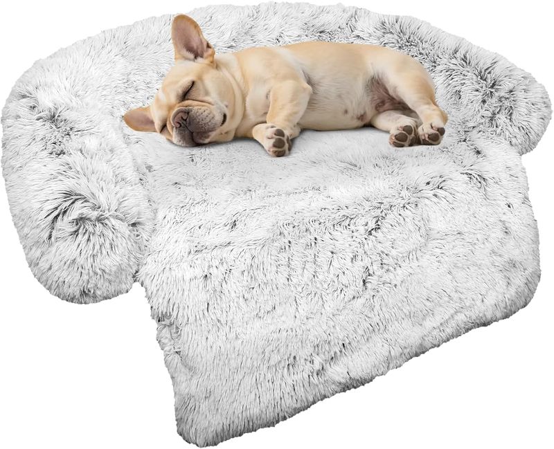 Photo 1 of Calming Dog Bed Fluffy Plush Dog Mat for Furniture Protector with Removable Washable Cover for Large Medium Small Dogs and Cats (Small(35x31x5), Light Grey)