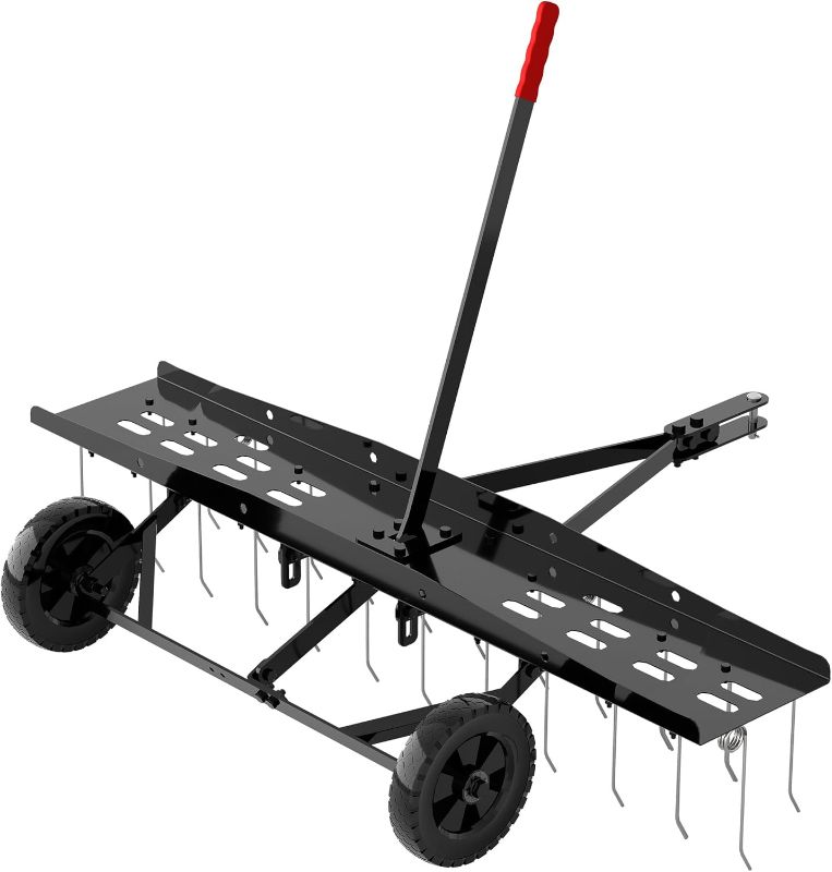Photo 1 of 48inch Tow Behind Dethatcher with 24 Spring Steel Tines,Lawn Sweeper Garden Grass Tractor Rake Removes Thatch from Large Lawns, Riding Lawn Mower Attachments for Outdoor Yard Tools Lawn Care