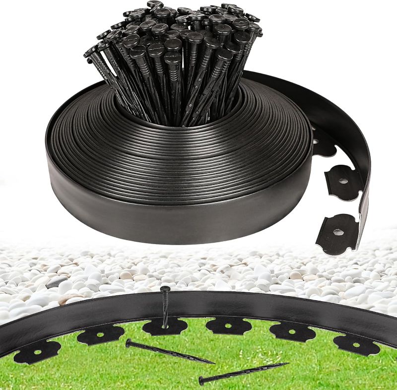 Photo 1 of 2 Inch Tall 66 FT Garden Edging Kit with 90pcs Spikes, Plastic Edging for Landscaping