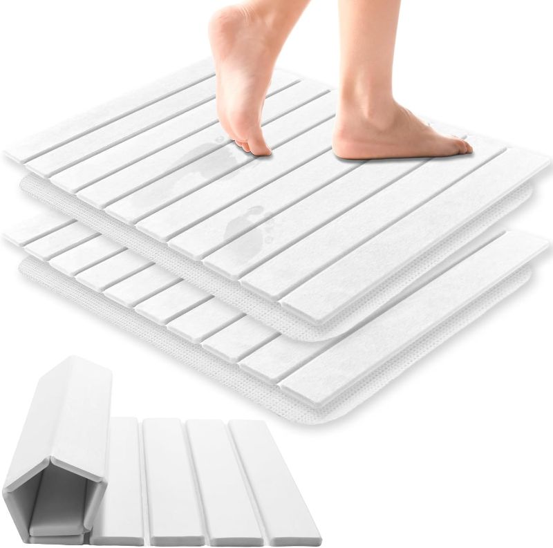 Photo 1 of 2 Pack Stone Bath Mat, 28x15 Inch Stone Bathmat Quick Drying Mat for Kitchen Counter Bathroom Dry, Foldable Bathmat Quick Dry, White Diatomite Self Drying Mats for Bathroom Dish Water Absorbing