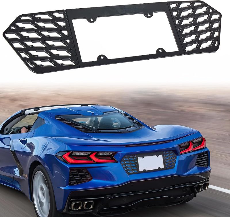 Photo 1 of  Rear License Plate Frame Holder Compaitble with 2020-2026 Corvette C8,Glossy Aluminum and Black Carbon Fiber License Plate Frame Mount