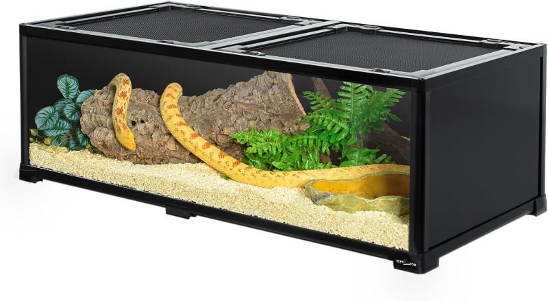 Photo 1 of 34 Gallon Glass Reptile Terrarium, 36" x 18"x 12" Wide & Low Reptile Tank Snake Terrarium with Double Top Cover Well Ventilation Terrarium for Scorpions, Spiders, Geckos, Snakes, Tortoises