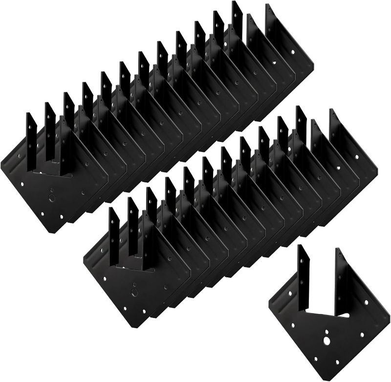 Photo 1 of 24 Pcs Heavy Duty Black Hurricane Ties for Rafter, 13 Gauge(Thick 2.2mm) Hurricane Straps, Black Powder Coating Joist Hangers Fit 2x4,2x6 Rafter Ties for Roofing Trusses Wood Timber Brackets