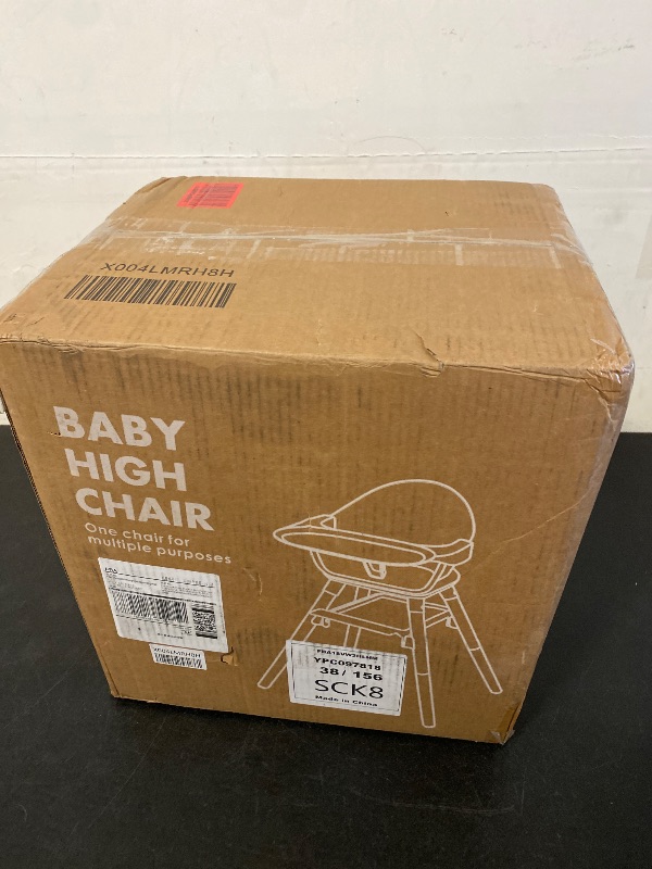 Photo 1 of Baby High Chair, 6 in 1 Convertible High Chairs for Babies and Toddlers, Easy Clean Highchair with Removable Double Tray, 5-Point Harness, Reversible Footrest, Beech Wood Legs, Grey
