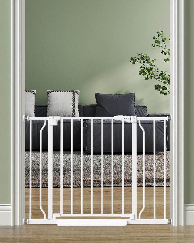 Photo 1 of Baby Gate No Drilling, 29"-40" Auto Close Dog Gate Indoor for Doorways & Stairs, Pressure Mounted Adjustable Pet Gate, Easy Walk Through Child Gate for Children & Pets Stroller Friendly, White