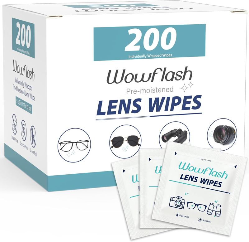 Photo 1 of 200 Count Lens Wipes for Eyeglasses, Eyeglass Lens Cleaning Wipes Pre-moistened Individually Wrapped Sracth-Free Streak-Free Eye Glasses Cleaner Wipes for Sunglass, Camera Lens, Goggles