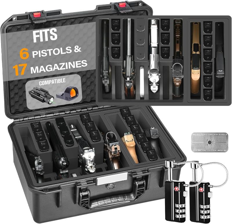 Photo 1 of Case For - Holds Multiple Handguns Case | Air Travel Hard Shell Pistol Case | Pre-cut Heavy Duty Waterproof Gun Case with Silica Gel Canister