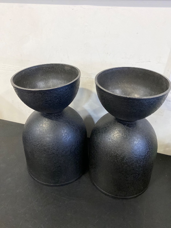 Photo 1 of Planters Flower Pots, Plastic Urn Planters for Indoor Outdoor Plants, Black Pedestal Planter Pots 2 Pack, 18 Inch Tall Decorative Planters with Drainage Holes & Plugs for Front Porch Patio Garden