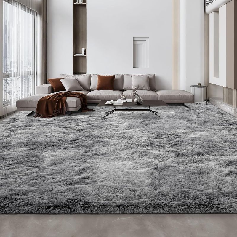 Photo 1 of Large Shag Area Rugs 5 x 8, Tie-Dyed Plush Fuzzy Rugs for Living Room, Ultra Soft Fluffy Furry Rug for Bedroom, Anti-Skid Indoor Carpet Nursery Rugs for Kids Room Home Decor, Light Grey