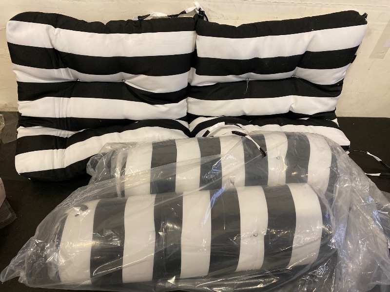 View 2 of Chair Cushion Set of 3-36" x 20" Waterproof, Fade-Resistant Outdoor Rocking Chair Cushions for Patio, Garden, Porch (3, Black White Stripes)