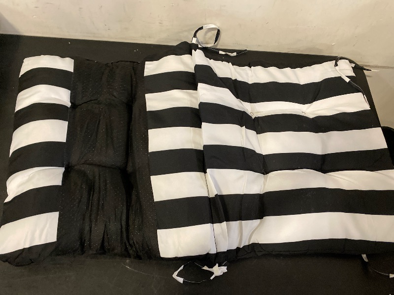 View 3 of Chair Cushion Set of 3-36" x 20" Waterproof, Fade-Resistant Outdoor Rocking Chair Cushions for Patio, Garden, Porch (3, Black White Stripes)