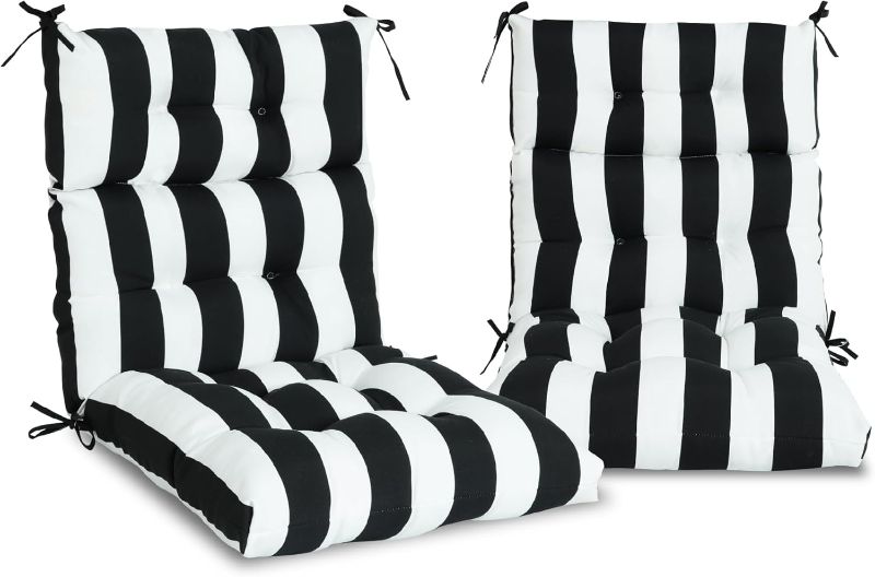 View 1 of Chair Cushion Set of 3-36" x 20" Waterproof, Fade-Resistant Outdoor Rocking Chair Cushions for Patio, Garden, Porch (3, Black White Stripes)