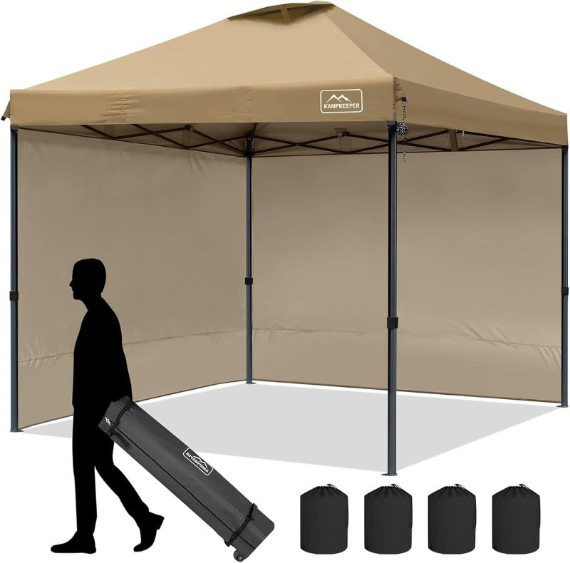 Photo 1 of 10x10 Pop-Up Canopy Tent, Waterproof, Portable Shade with Side Walls, Adjustable Instant Outdoor Shelter for Camping, Backyard, and Events, Khaki