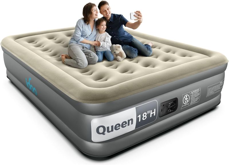 Photo 1 of iDOO Air Mattress Queen with Built in Pump, 18 Raised Comfort Blow up Mattress, Inflatable Mattress for Home and Guest Bed, Upgraded Four Chamber Portable Air Bed, Colchon Inflable, 650 lbs Max