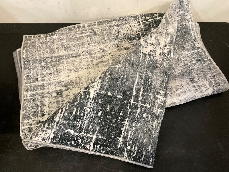 Photo 1 of  Rugs Washable Non-Slip 12 ft Runner - Gray/Charcoal/Blue Modern Abstract Runner for Entryway, Hallway, Bathroom, and Kitchen - Exact Size: 2.5' x 12'