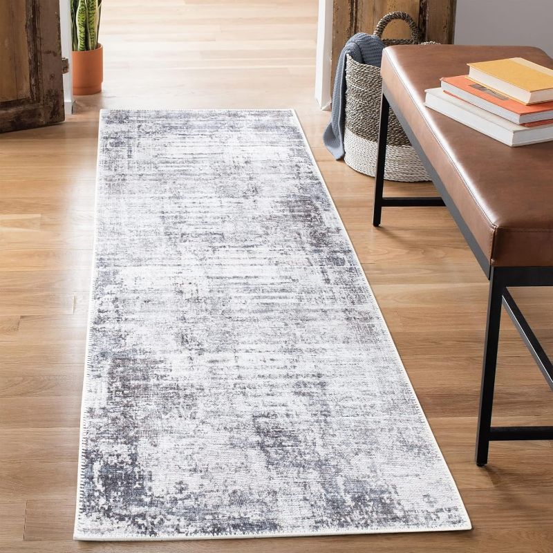 Photo 1 of  Rugs Washable Non-Slip 12 ft Runner - Gray/Charcoal/Blue Modern Abstract Runner for Entryway, Hallway, Bathroom, and Kitchen - Exact Size: 2.5' x 12'