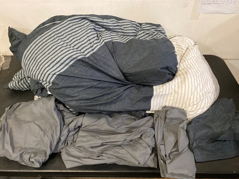 Photo 1 of Full Size Comforter Set,7 Pieces Black White Gray Patchwork Striped Comforter(79x90 Inch), Soft Down Alternative Full Comforter Bedding Sets with Corner Loops | Stock is not exact same as product