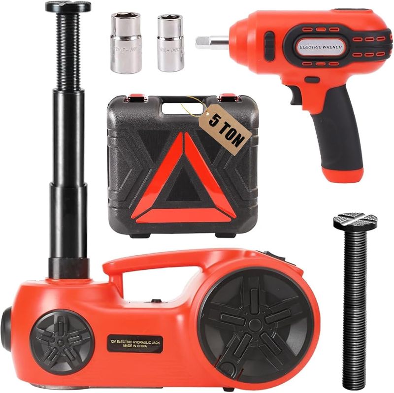 Photo 1 of Upgraded Electric Hydraulic Car Jack Kit 5 Ton 12V Portable Lift Range 20.9 Inch with Impact Wrench and Tire Inflator Pump for SUV Sedan Truck Repair Floor Jack for Tire Change with LED Light