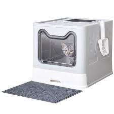 Photo 1 of Cat Litter Box with Litter Mat and Scoop, Large Covered Litter Box with Lid, Enclosed Kitty Box, Front Entry Top Exit, Odor Control, Easy to Clean (Grey)