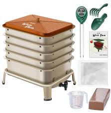 Photo 1 of Blutezeit 5-Tray Worm Compost Bin, 53QT Worm Composter Indoor & Outdoor, Worm Farm Starter Kit for Vermicomposting, Recycling Food Waste (Green)