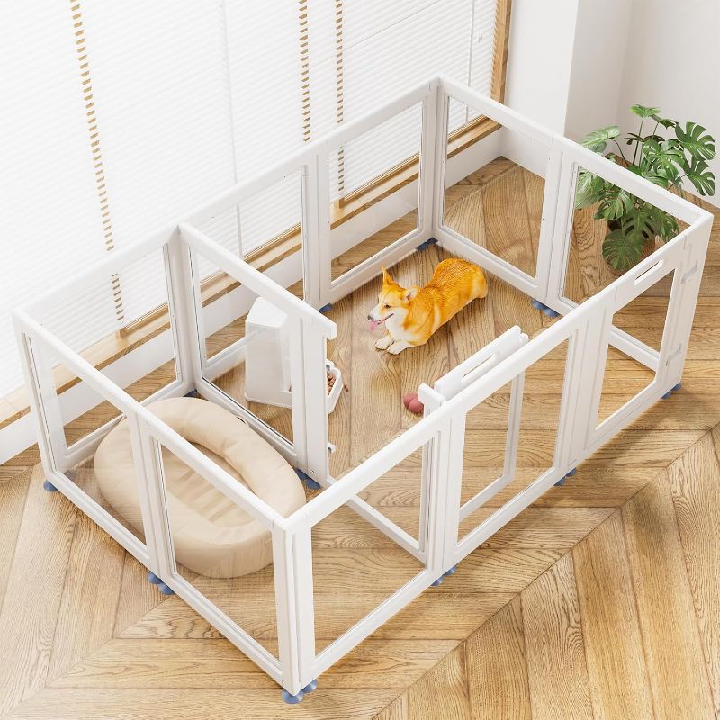 View 1 of Clear Acrylic Dog Playpen Transparent Dog Playpen Indoor, Easy Assemble Clear Pet Pen for Puppy Bunny Cat Pig, Sturdy & Easy Cleaning Plastic Dog Puppy Fence