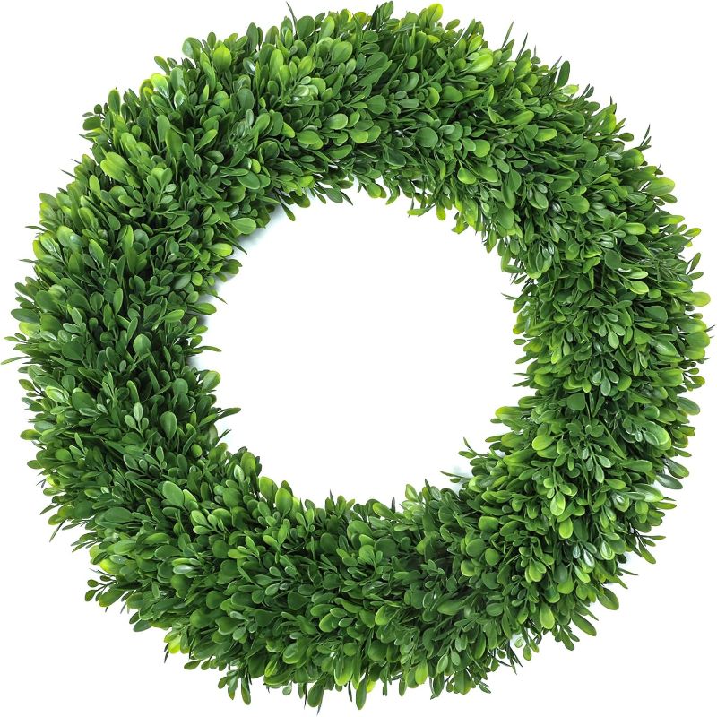 Photo 1 of 26 Inch Boxwood Wreaths for Front Door?Summer Wreaths for Front Door Outside Realistic?Front Door Wreath Outside All Season?Artificial Green Wreath for Farmhouse Porch Wall Wedding Room Home Decor
