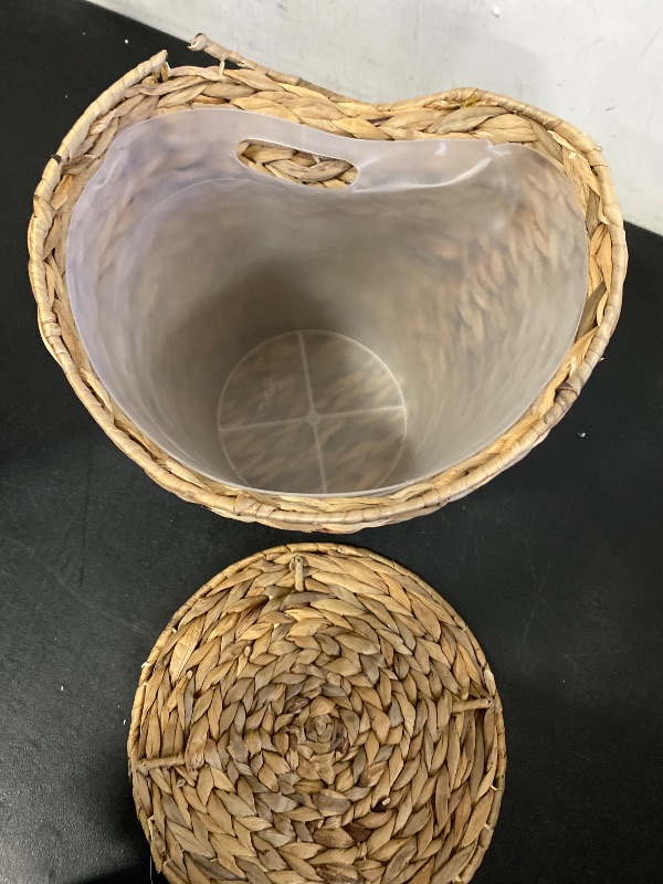 Photo 1 of Bathroom Wastebasket - Hand-Woven Water Hyacinth Wicker Decorative Trash Can, Seagrass Garbage Bin