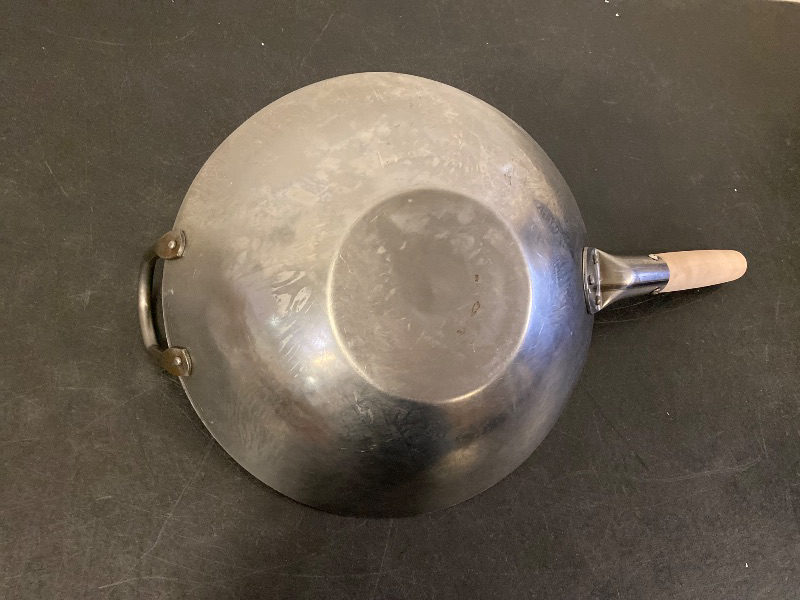 View 3 of Craft Wok Traditional Hand Hammered Chinese Carbon Steel Wok with Wooden and Steel Helper Handle (14 Inch, Round Bottom Pow Wok Pan)