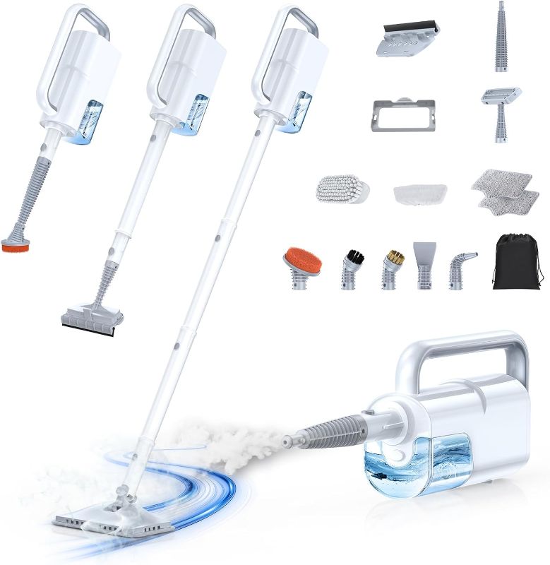 Photo 1 of 10-in-1 Steam Mop with Detachable Handheld Steamer,350ml Tank, 10s Heat-Up, 248°F Steam Cleaner, 2-Level Control and Swivel Head for Floor,Carpet,Tiles, BBQ grill,Car Accessories Clean White