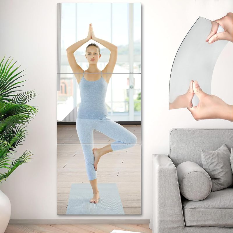 Photo 1 of 3 Pack Self Adhesive Acrylic Mirrors, 20 x 24 Inch Full Length Mirror Tiles,Frameless Mirror Sheets Wall Stickers for Wall Mounted Make Up Gym Workout