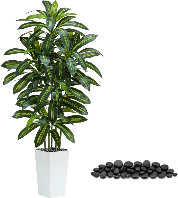 Photo 1 of Artificial Dracaena Tree?5FT Faux Silk Tropical Yucca Floor Trees Realistic Fake Green Plant with Natural Wood Trunk & Lifelike Leaves for Home Office Decor Indoor & Outdoor (5FT,1-Pack,White)