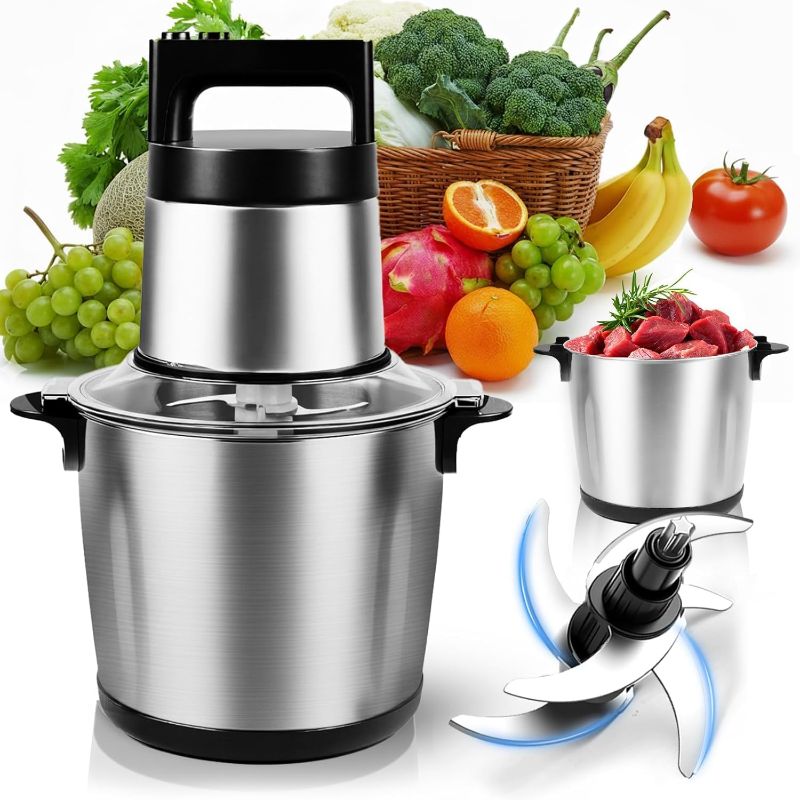 Photo 1 of Electric Large Food Processor,6L Meat Grinder Stainless Steel for Home, Heavy-Duty Meat Blender Mincer with 2 Speed& 6 Blades,1200W Electric Food Grinder Chopper for Meat,Game,Hunt & Meal Prep