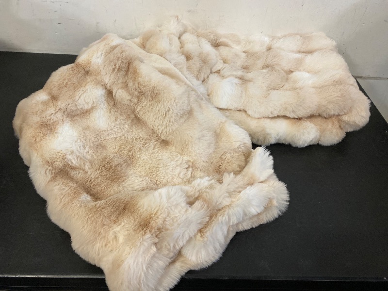 Photo 1 of Cozy Bliss Faux Fur Throw Blanket for Couch, Fuzzy Soft Plush Thick Bubble Blanket for Sofa Bedroom Living Room, 60 * 80 Inches Tie-dye Beige