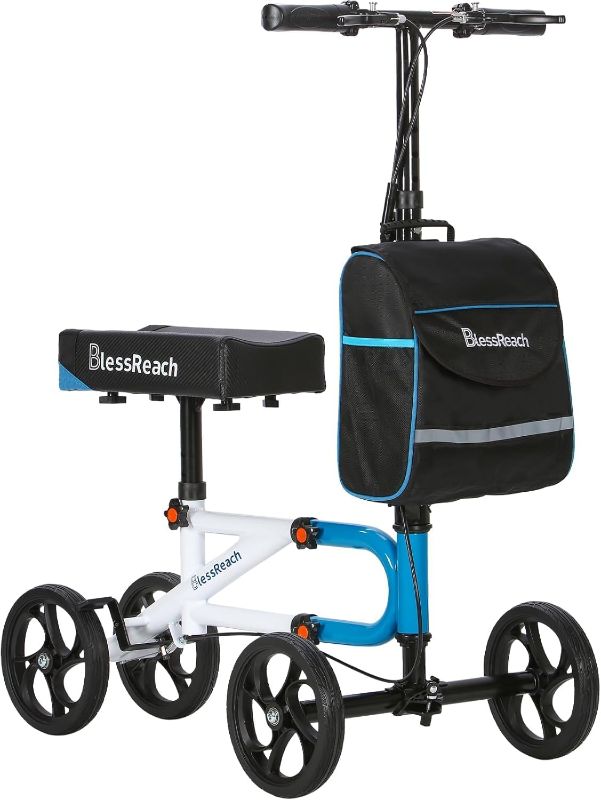 View 1 of Knee Scooter Knee Scooter for Adults for Foot Surgery?Knee Walker for Foot Injuries Compact Crutch Alternative with Dual Braking System (Blue) | Missing Bag | Scratched