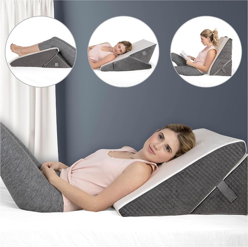 Photo 1 of Bed Wedge Pillow for Sleep Apnea, FSA Eligible Acid Reflux, and Back Pain Relief, with Chic Jacquard Cover - Headboard Wedges for Sleeping (Adjustable Height Wedge)