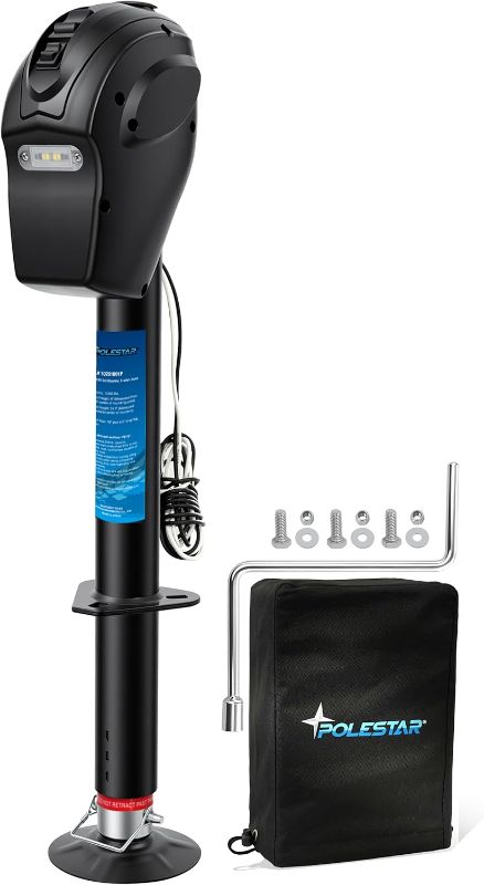Photo 1 of POLESTAR Electric Trailer Jack, 5000lbs Electric Power A-Frame Tongue Jack with Waterproof Protective Cover & LED Light for Travel Trailer Camper, RV, 12V DC with Hard Wiring, 9"-27" Lift | Dirty